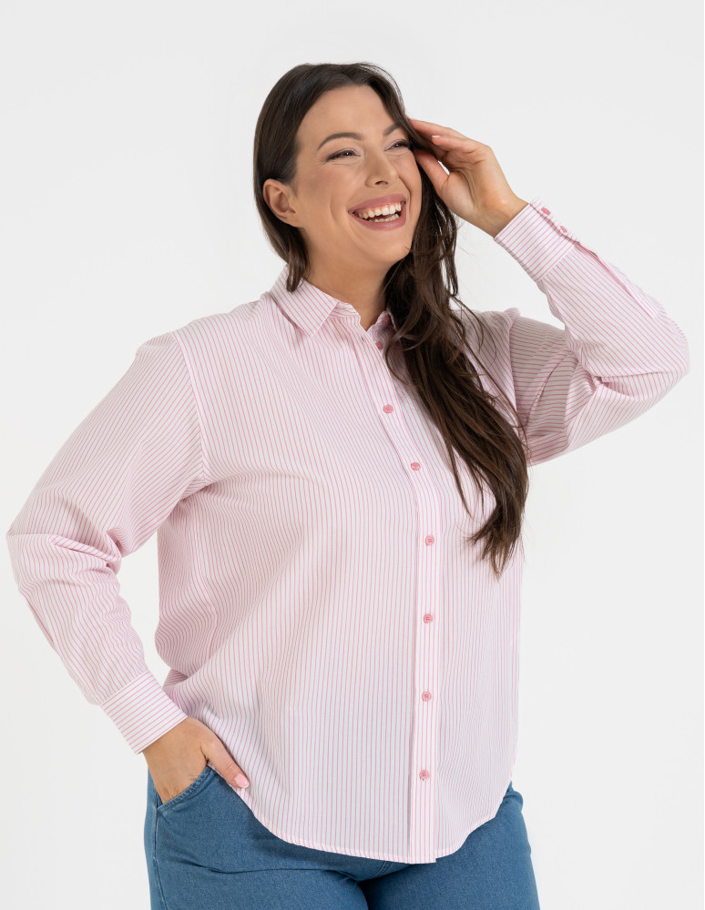 Koszule - Klasyczna koszula damska bawełniana w paski RÓŻOWY  - produkt moraj.pl 11