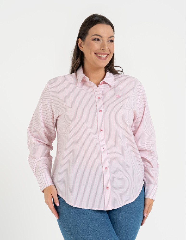 Koszule - Klasyczna koszula damska bawełniana w paski RÓŻOWY  - produkt moraj.pl 4