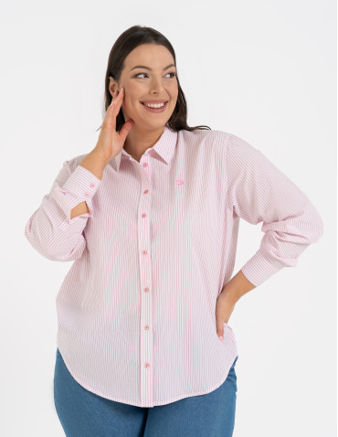 Koszule - Klasyczna koszula damska bawełniana w paski RÓŻOWY - produkt 6