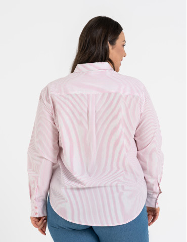Koszule - Klasyczna koszula damska bawełniana w paski RÓŻOWY - produkt 3