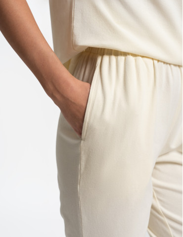 Piżamy z krótkim rękawem - Piżama damska 3/4 bawełniana z haftem angielskim ŻÓŁTY - produkt 3