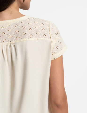 Piżamy z krótkim rękawem - Piżama damska 3/4 bawełniana z haftem angielskim ŻÓŁTY - produkt 12