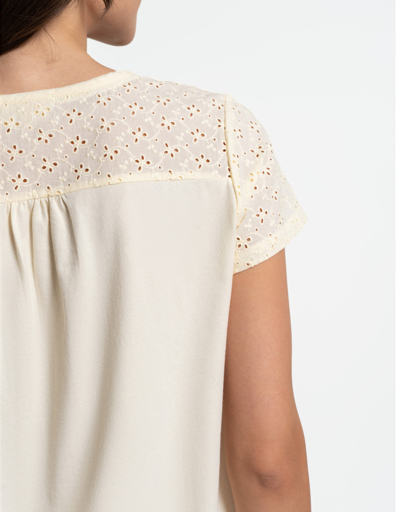 Piżamy z krótkim rękawem - Piżama damska 3/4 bawełniana z haftem angielskim ŻÓŁTY  - produkt moraj.pl 12