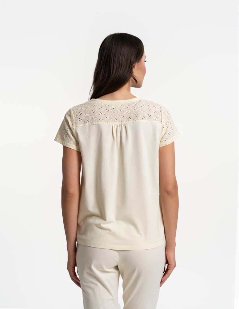 Piżamy z krótkim rękawem - Piżama damska 3/4 bawełniana z haftem angielskim ŻÓŁTY  - produkt moraj.pl 8