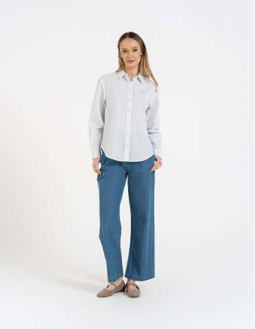 Koszule - Klasyczna koszula damska bawełniana w paski NIEBIESKI - produkt 6