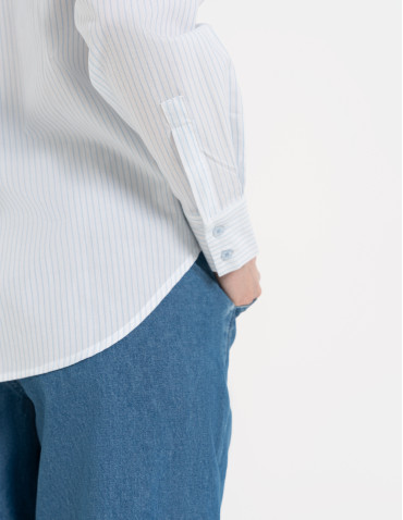 Koszule - Klasyczna koszula damska bawełniana w paski NIEBIESKI - produkt 8