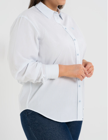 Koszule - Klasyczna koszula damska bawełniana w paski NIEBIESKI - produkt 11