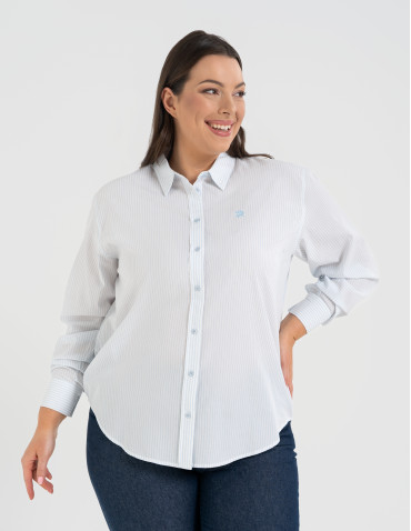 Koszule - Klasyczna koszula damska bawełniana w paski NIEBIESKI - produkt 14