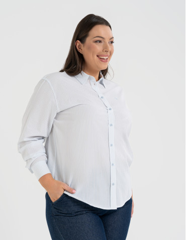 Klasyczna koszula damska bawełniana w paski - NIEBIESKI  - produkt 2
