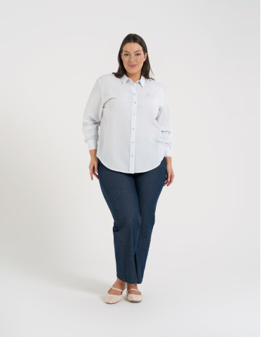 Koszule - Klasyczna koszula damska bawełniana w paski NIEBIESKI - produkt 16