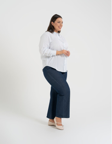 Koszule - Klasyczna koszula damska bawełniana w paski NIEBIESKI - produkt 18