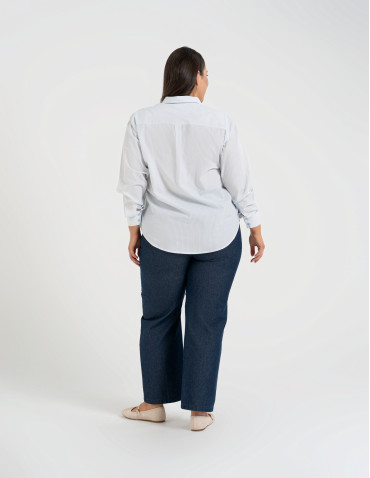 Koszule - Klasyczna koszula damska bawełniana w paski NIEBIESKI - produkt 19