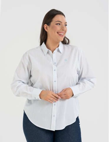 Koszule - Klasyczna koszula damska bawełniana w paski NIEBIESKI - produkt 20