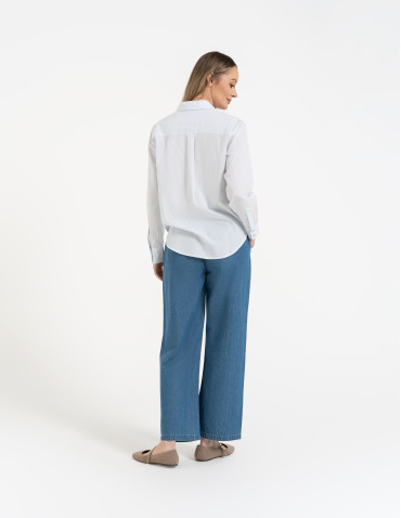 Koszule - Klasyczna koszula damska bawełniana w paski NIEBIESKI - produkt 7