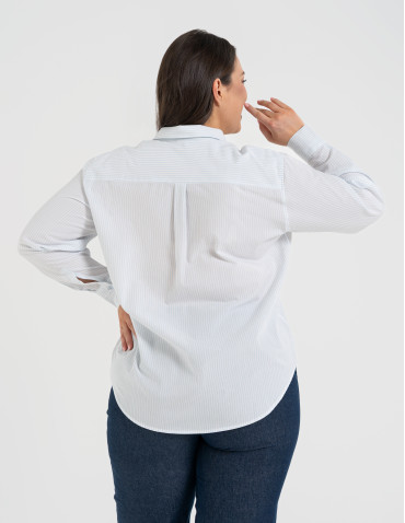 Koszule - Klasyczna koszula damska bawełniana w paski NIEBIESKI - produkt 12