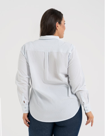 Koszule - Klasyczna koszula damska bawełniana w paski NIEBIESKI - produkt 13