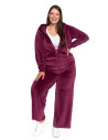 Bluza damska welurowa rozpinana z kapturem i kieszeniami FIOLETOWY