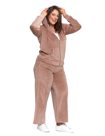 Bluzy dresowe - Bluza damska welurowa rozpinana z kapturem i kieszeniami MOKKA - produkt 1