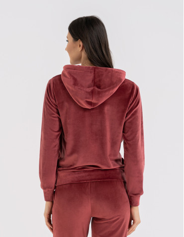 Bluza damska welurowa rozpinana z kapturem i kieszeniami  - produkt 2