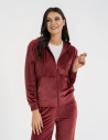 Bluza damska welurowa rozpinana z kapturem i kieszeniami BORDOWY