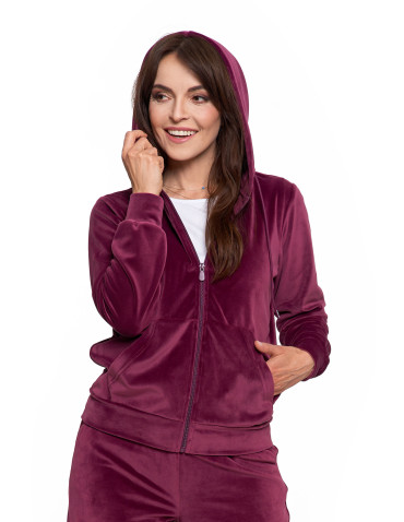 Bluza damska welurowa rozpinana z kapturem i kieszeniami  - produkt 2