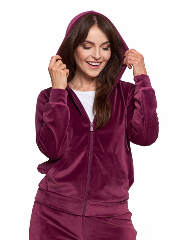 Bluzy dresowe - Bluza damska welurowa rozpinana z kapturem i kieszeniami FIOLETOWY - produkt 3