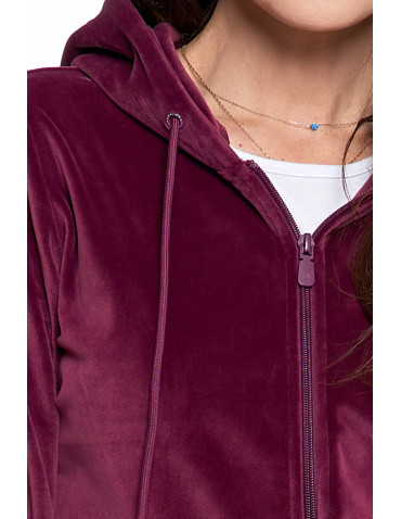 Bluzy dresowe - Bluza damska welurowa rozpinana z kapturem i kieszeniami FIOLETOWY - produkt 4