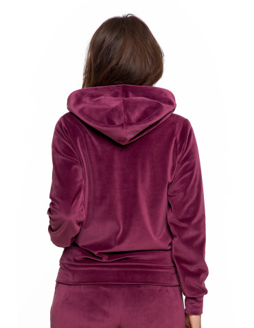 Bluzy dresowe - Bluza damska welurowa rozpinana z kapturem i kieszeniami FIOLETOWY - produkt 5