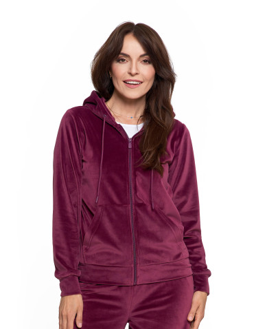 Bluzy dresowe - Bluza damska welurowa rozpinana z kapturem i kieszeniami FIOLETOWY - produkt 6