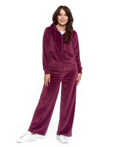 Bluzy dresowe - Bluza damska welurowa rozpinana z kapturem i kieszeniami FIOLETOWY - produkt 9