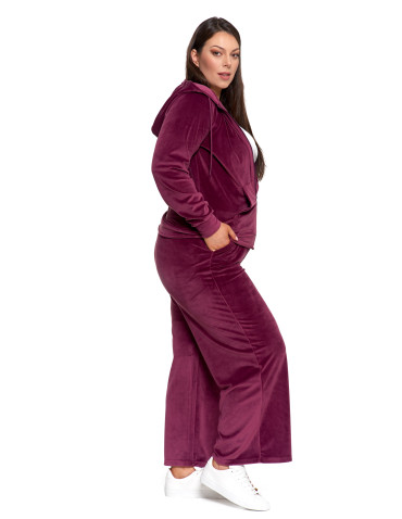 Bluzy dresowe - Bluza damska welurowa rozpinana z kapturem i kieszeniami FIOLETOWY - produkt 11