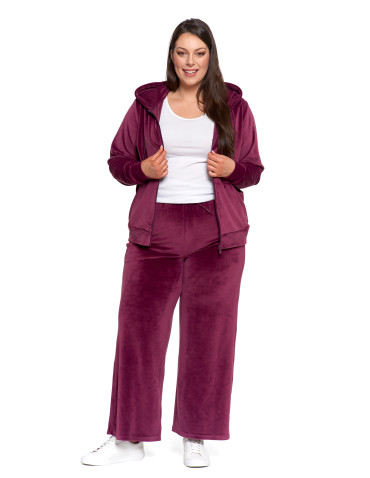 Bluzy dresowe - Bluza damska welurowa rozpinana z kapturem i kieszeniami FIOLETOWY - produkt 12