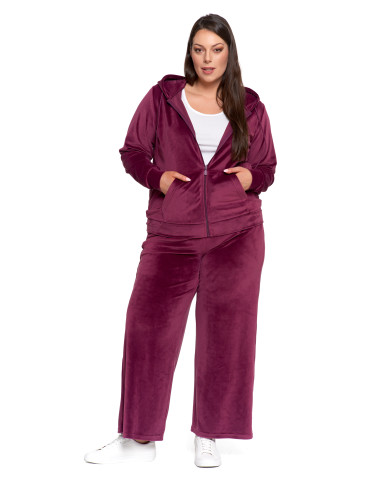 Bluzy dresowe - Bluza damska welurowa rozpinana z kapturem i kieszeniami FIOLETOWY - produkt 13