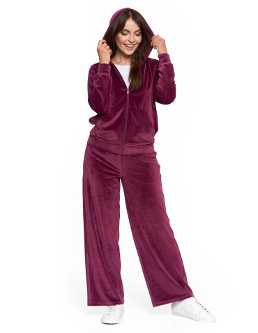 Bluzy dresowe - Bluza damska welurowa rozpinana z kapturem i kieszeniami FIOLETOWY - produkt 14