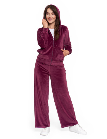 Bluzy dresowe - Bluza damska welurowa rozpinana z kapturem i kieszeniami FIOLETOWY - produkt 15