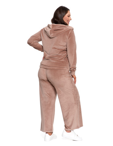 Bluzy dresowe - Bluza damska welurowa rozpinana z kapturem i kieszeniami MOKKA - produkt 7