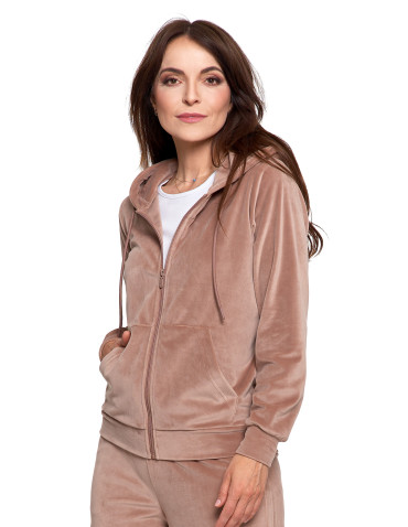 Bluzy dresowe - Bluza damska welurowa rozpinana z kapturem i kieszeniami MOKKA - produkt 9