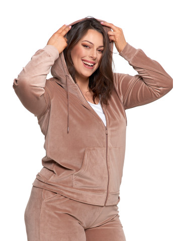 Bluzy dresowe - Bluza damska welurowa rozpinana z kapturem i kieszeniami MOKKA - produkt 11