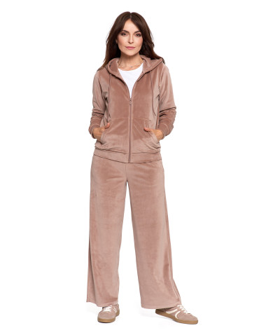 Bluzy dresowe - Bluza damska welurowa rozpinana z kapturem i kieszeniami MOKKA - produkt 14