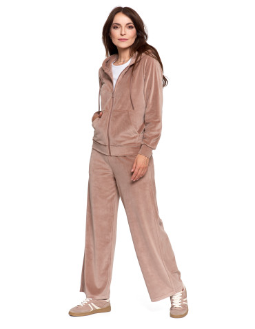 Bluzy dresowe - Bluza damska welurowa rozpinana z kapturem i kieszeniami MOKKA - produkt 15