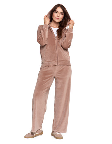 Bluzy dresowe - Bluza damska welurowa rozpinana z kapturem i kieszeniami MOKKA - produkt 16