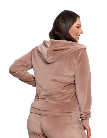 Bluzy dresowe - Bluza damska welurowa rozpinana z kapturem i kieszeniami MOKKA - produkt 18