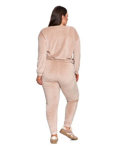 Bluzy damskie - Bluza damska welurowa bez kaptura z haftem BEŻOWY - produkt 11