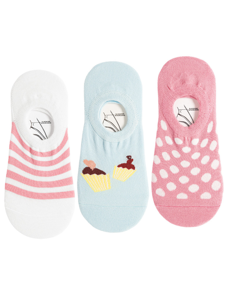 Skarpetki damskie niskie stopki zabawne 3-pak WIELOKOLOROWY