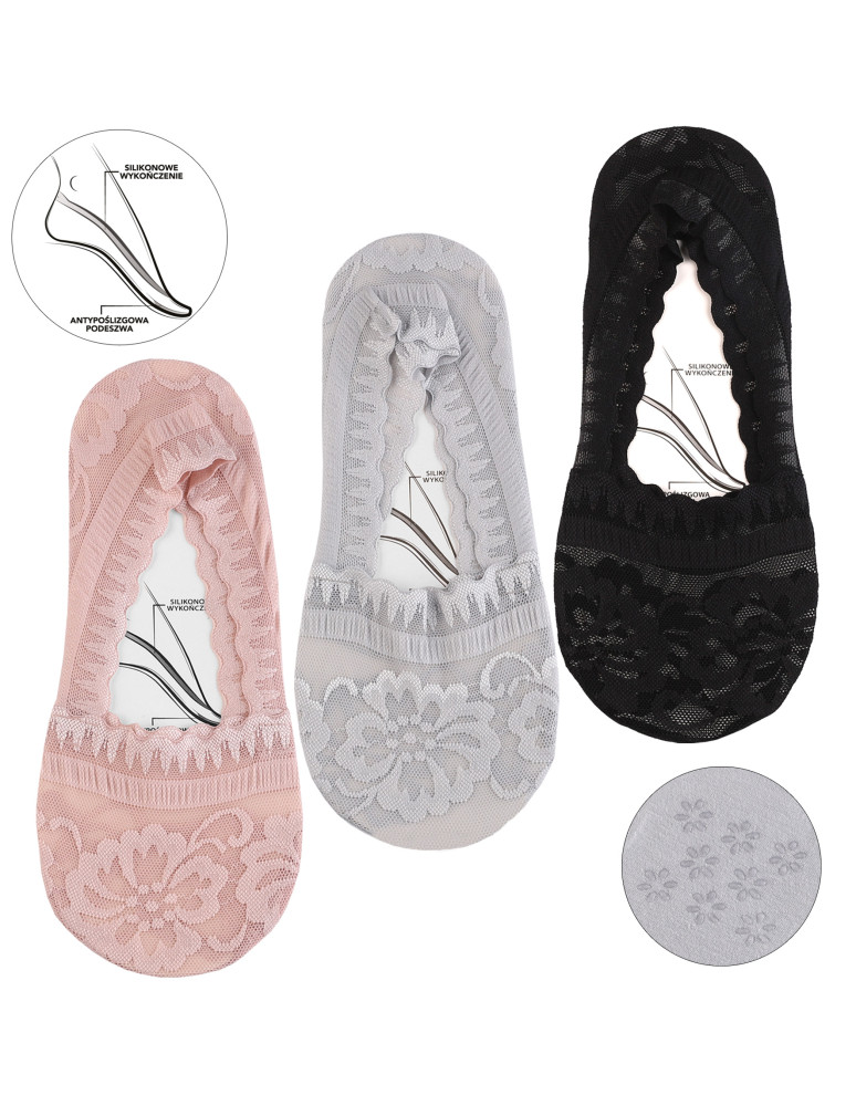Niskie stopki - Stopki damskie z koronkowym wzorem antypoślizgowe WIELOKOLOROWY - produkt moraj.pl 1