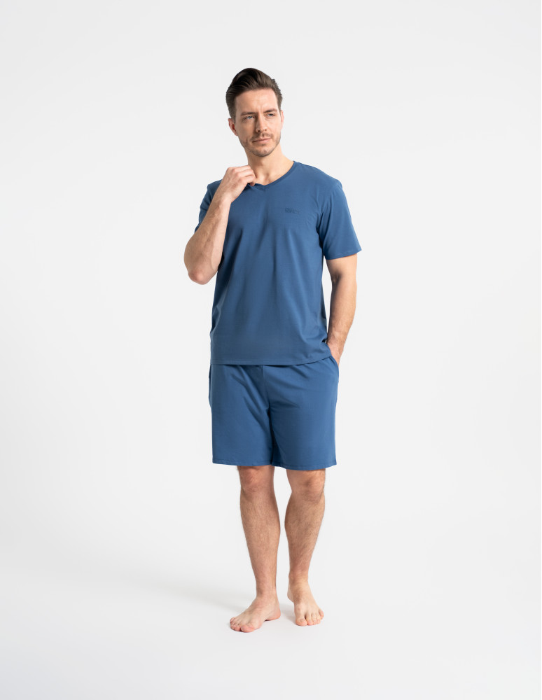 Piżamy z krótkim rękawem - Piżama męska bawełniana dwuczęściowa z nadrukiem GRANATOWY  - produkt moraj.pl 12