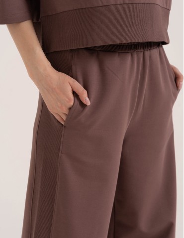 Dresowe spodnie damskie z szeroką nogawką wysoki stan  - produkt 2