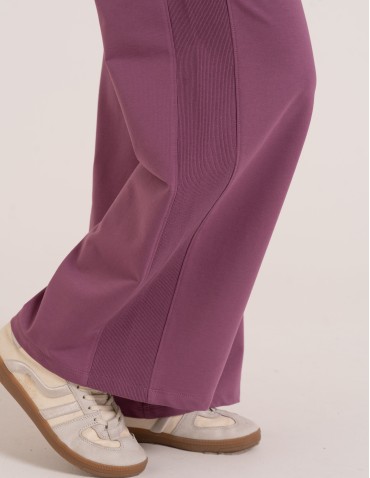 Spodnie dresowe - Dresowe spodnie damskie z szeroką nogawką wysoki stan FIOLETOWY - produkt 1