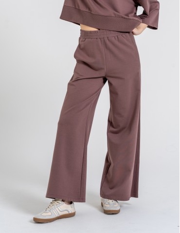 Dresowe spodnie damskie z szeroką nogawką wysoki stan