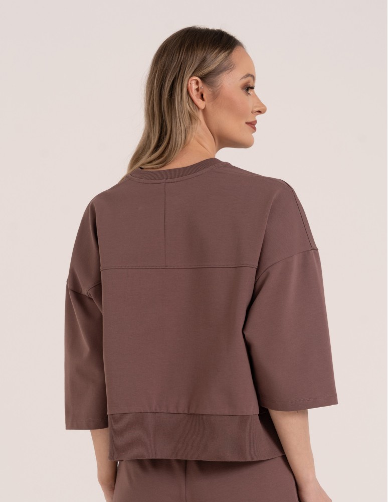 Bluzy dresowe - Bluza dresowa damska o luźnym kroju bez kaptura MOKKA  - produkt moraj.pl 2